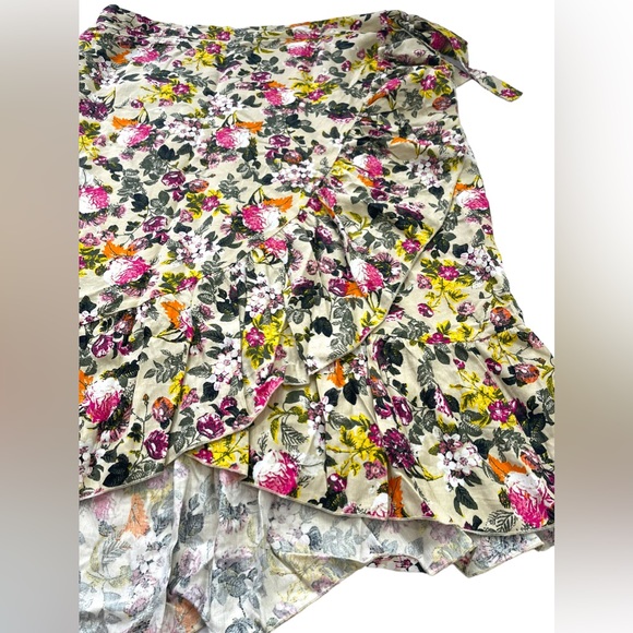 Ashley Stewart Womens Ruffled Hem Wrap Skirt Size 22 Colorful Floral Linen Blend - Picture 5 of 13